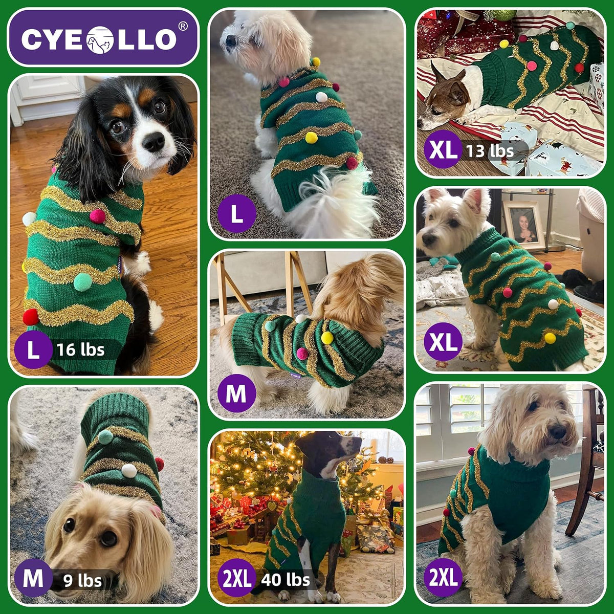Cyeollo Christmas Sweater for Large Dogs - Warm Turtleneck Xmas Outfit with Leash Hole - Holiday Dog Clothes XXXL