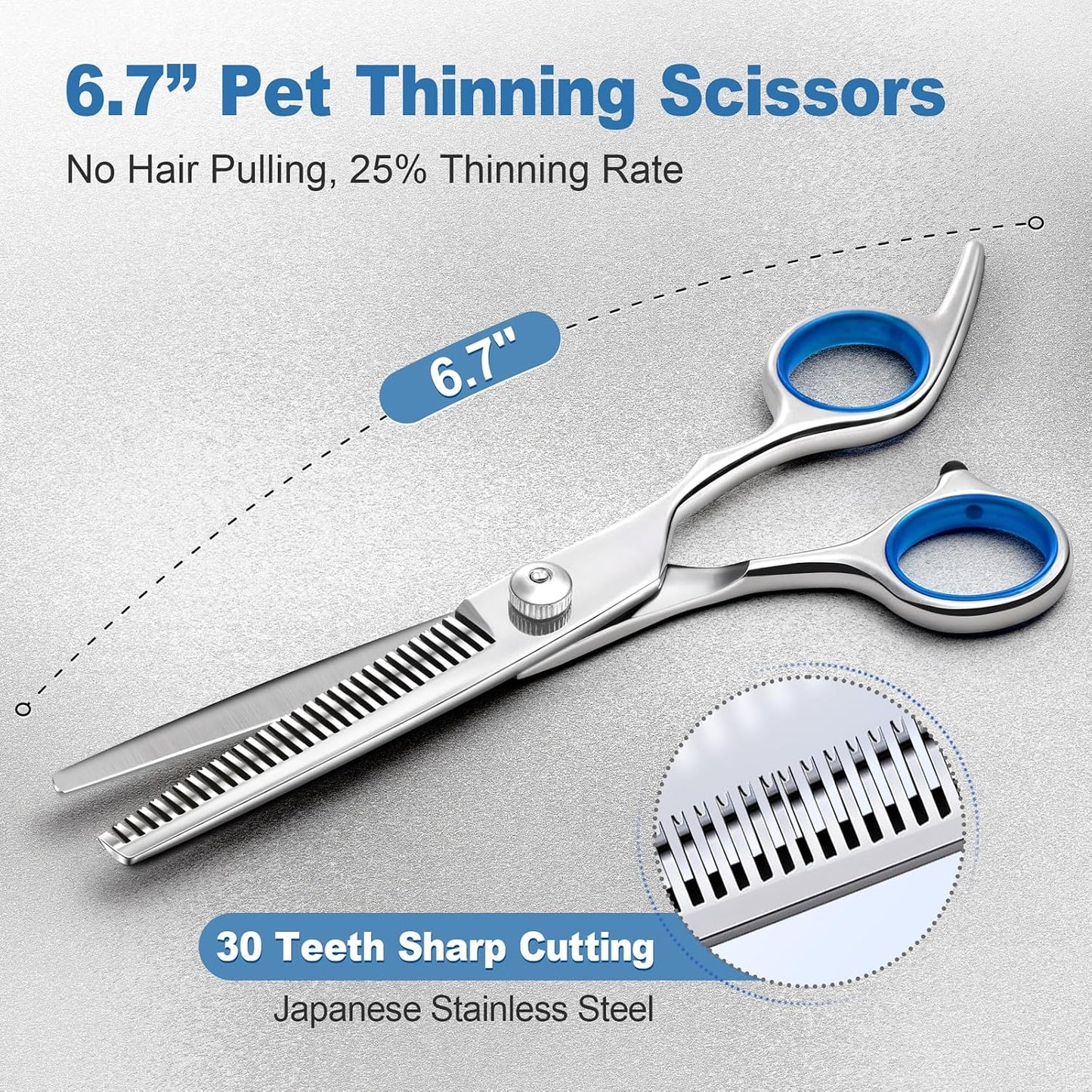 Titanium Coated Professional 6-in-1 Stainless Steel Dog Grooming Scissors Set with Safety Round Tip - Heavy Duty Grooming Tool for Dogs, Cats, and More