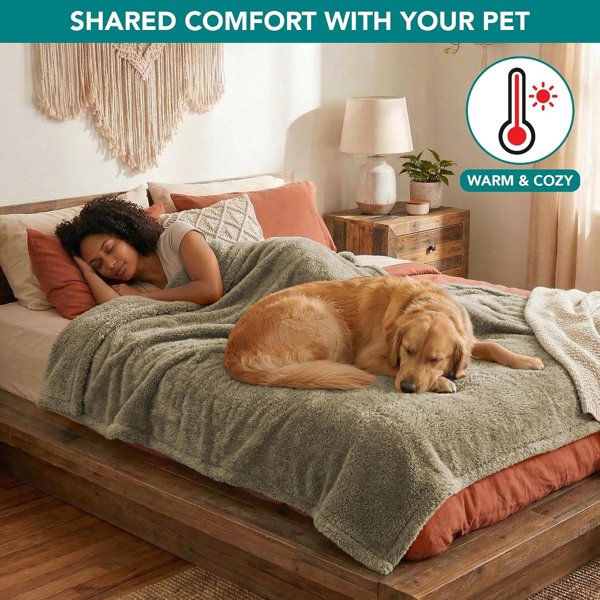 PetAmi Fluffy Waterproof Dog Blanket for Couch and Bed, Reversible Sherpa Pet Throw, Pee Proof Furniture Protector Sofa Cover, Washable Cat Blanket for Medium Large Dogs and Cats (Taupe Camel, 60x80)
