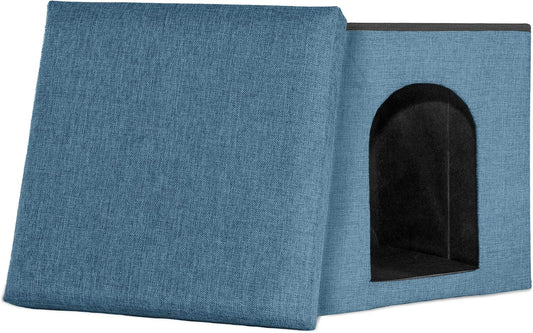 Furhaven Pet House for Cats, Kittens, and Small Dogs - Ottoman Footstool Dog House and Storage, Felt Cubby Cat Bed House, and More