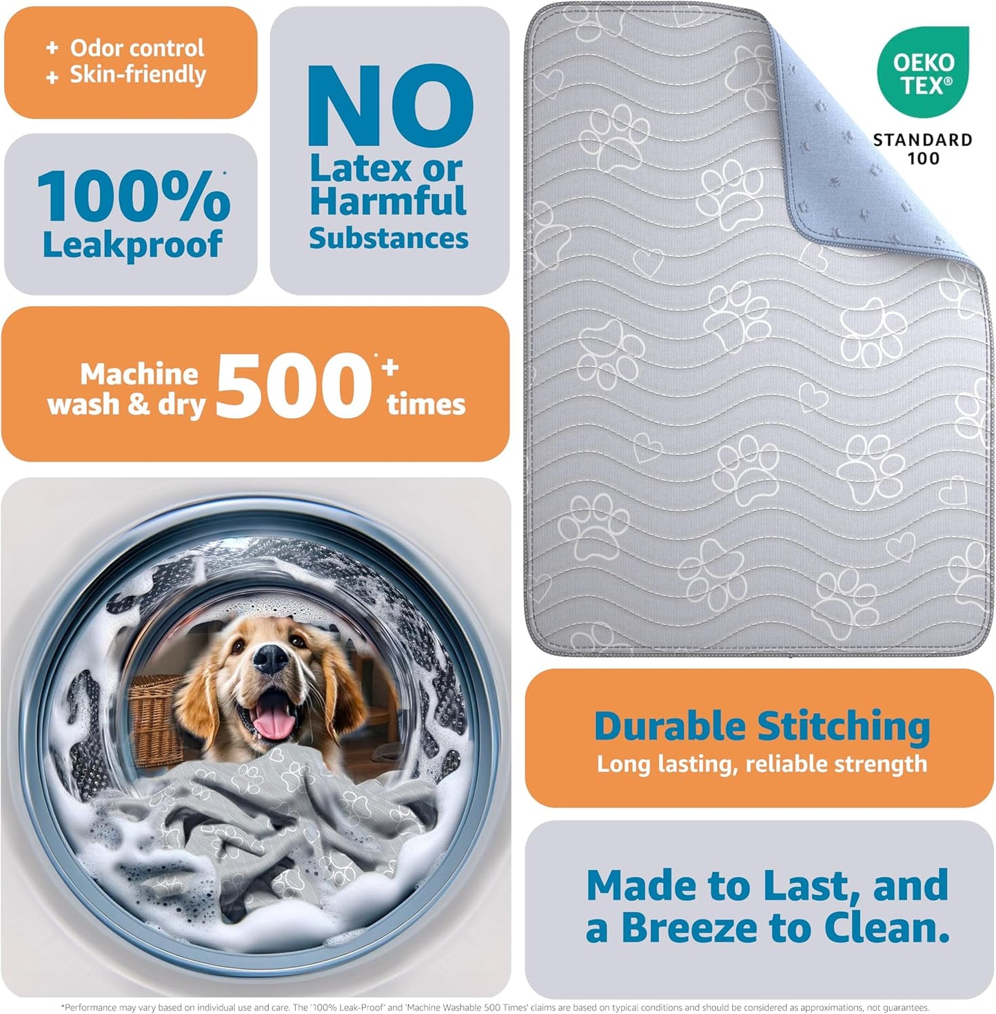 IMPROVIA® Reusable Puppy Pad – Waterproof, Extra-Absorbent, Washable Pee Pad for Dog Training, Whelping, & More – Protect Your Floors & Pet with Quick-Drying Potty Pad (Paws & Hearts, Medium 36"x41")