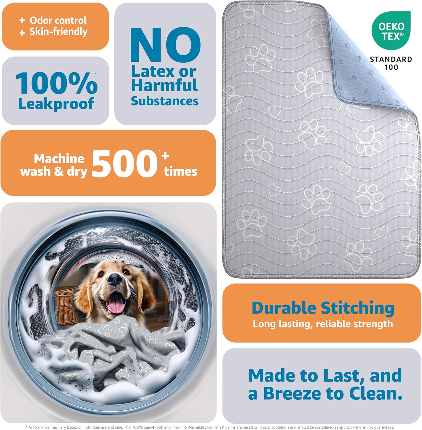 IMPROVIA® Reusable Puppy Pad – Waterproof, Extra-Absorbent, Washable Pee Pad for Dog Training, Whelping, & More – Protect Your Floors & Pet with Quick-Drying Potty Pad (Paws & Hearts, Medium 36"x41")