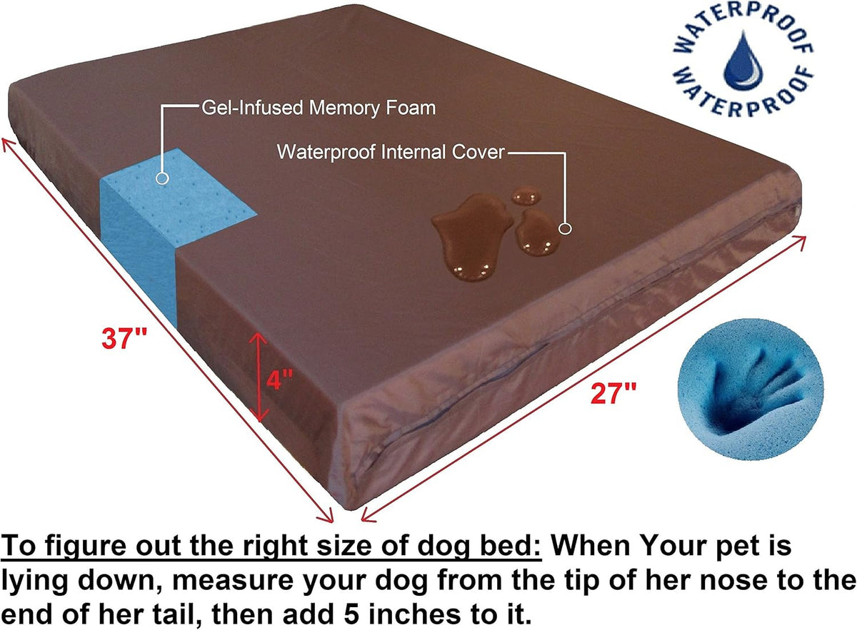Dogbed4less Medium Large Orthopedic Dog Bed with Memory Foam for Pet, Waterproof Liner with Strong Nylon Blue External Cover, 37X27X4 Inches
