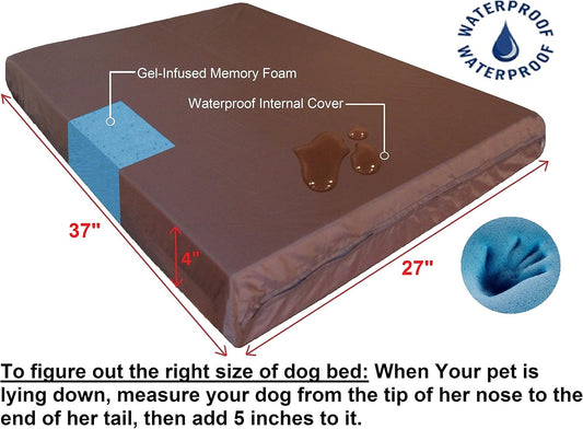 Dogbed4less Medium Large Orthopedic Dog Bed with Memory Foam for Pet, Waterproof Liner with Strong Nylon Blue External Cover, 37X27X4 Inches