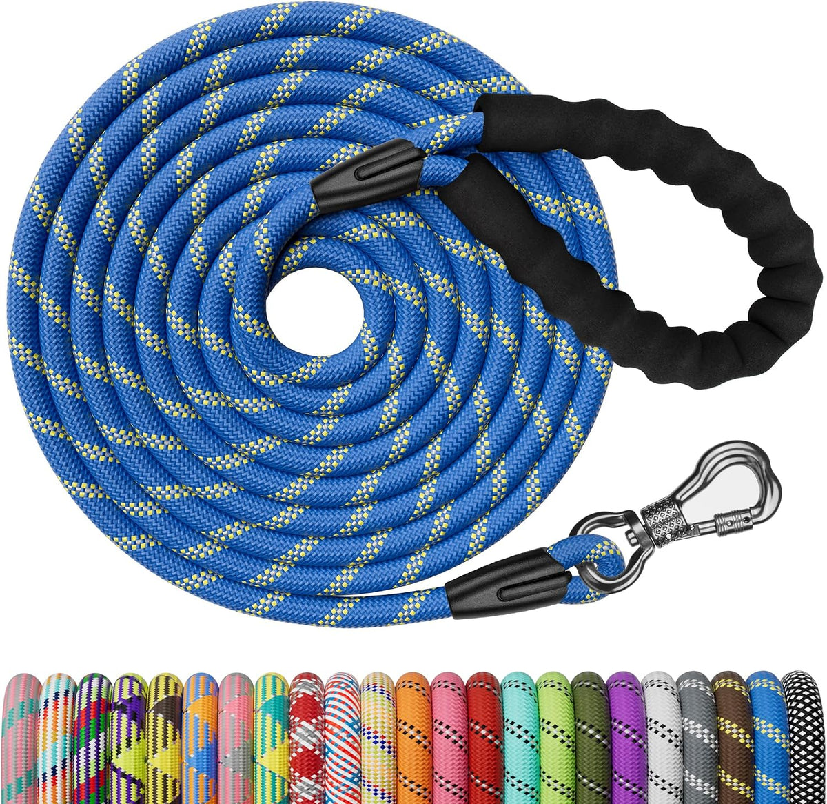 NTR Heavy Duty Dog Leash - 30FT Reflective with Swivel Lockable Hook and Comfortable Padded Handle, Puppy Leash for Walking, Hunting, Camping, Backyard - Blue