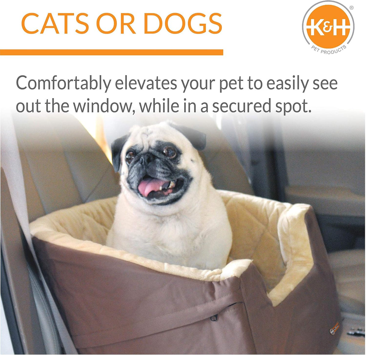 K&H Pet Products Bucket Booster Dog Car Seat, Sturdy Cat or Dog Booster Seats - Small Tan/Tan