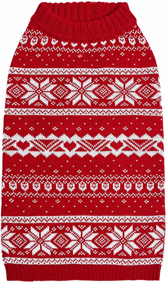 Blueberry Pet Ugly Christmas Snowflake Dog Sweater, Mockneck Fair Isle Clothes, Red, 22" Back Length, Warm Winter Accessories for Large Dogs, Award-Winning Petcare Brand