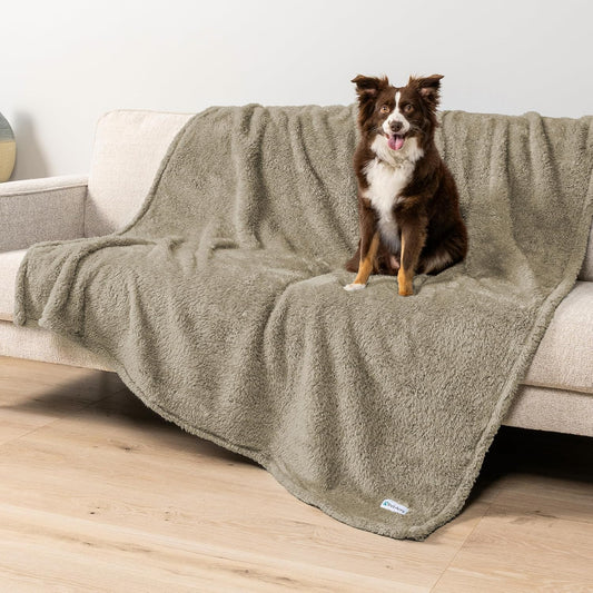 PetAmi Fluffy Waterproof Dog Blanket for Couch and Bed, Reversible Sherpa Pet Throw, Pee Proof Furniture Protector Sofa Cover, Washable Cat Blanket for Medium Large Dogs and Cats (Taupe Camel, 60x80)