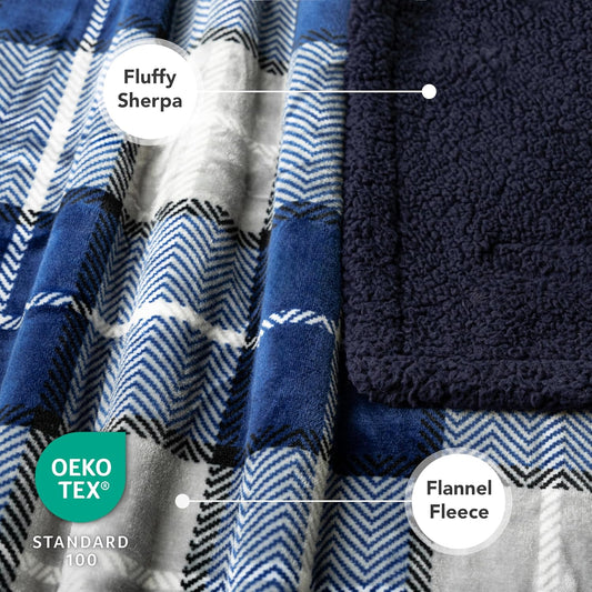 PetAmi Dog Blanket for Medium Large Dogs and Pets, Soft Sherpa Fleece Pet Blanket for Cats Puppies, Reversible Plush Couch Cover Protector Sofa Bed Car Seat, Machine Washable, 80x60, Plaid Navy Blue