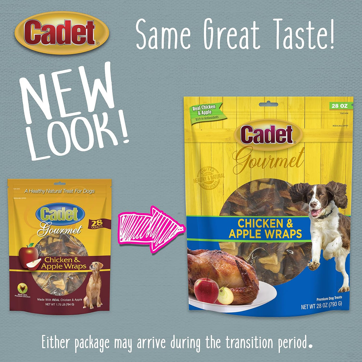 Cadet Gourmet Apple & Chicken Dog Treats Wraps - Healthy & Natural Chicken & Apple Dog Training Treats for Small & Large Breeds - Inspected & Tested in USA (28 oz.)