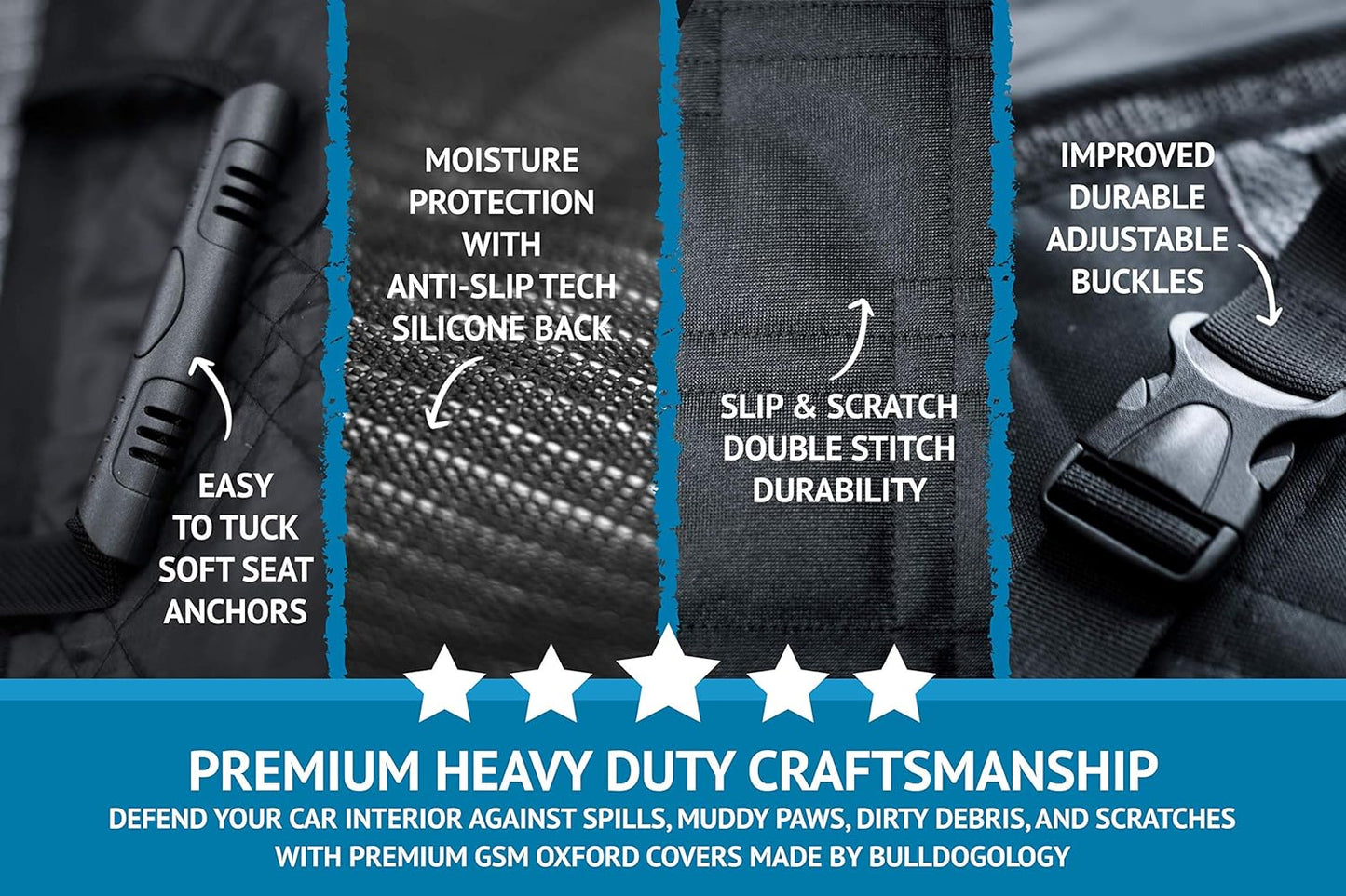 Bulldogology Dog Car Seat Cover For Back Seat - Waterproof Dog Car Seat Cover SUV - Car Seat Cover for Dogs - Back Seat Protector for Dog - Dog Hammock for Car, Dog Seat Cover For Truck (Large, Black)