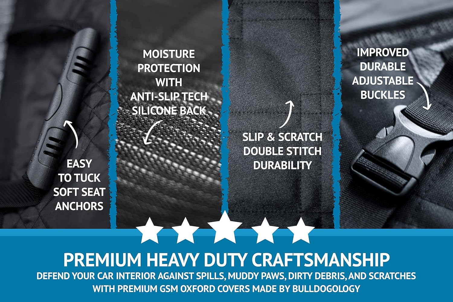 Bulldogology Dog Car Seat Cover For Back Seat - Waterproof Dog Car Seat Cover SUV - Car Seat Cover for Dogs - Back Seat Protector for Dog - Dog Hammock for Car, Dog Seat Cover For Truck (Large, Black)
