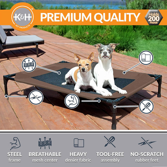 K&H Outdoor Elevated Dog Bed - Cooling Raised Dog Bed for Medium & Large Pets, Breathable Mesh Center Hammock Design, Indoor/Outdoor Washable Cover, Portable Metal Frame, Chocolate, Large 42x30in