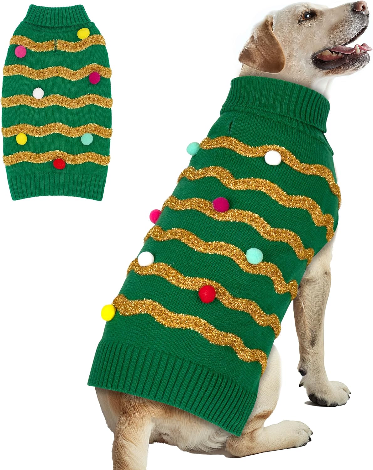 Cyeollo Christmas Sweater for Large Dogs - Warm Turtleneck Xmas Outfit with Leash Hole - Holiday Dog Clothes XXXL
