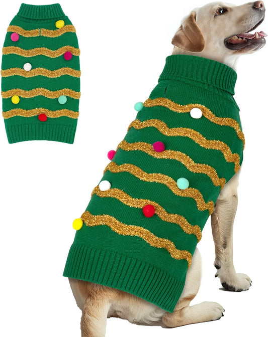 Cyeollo Christmas Sweater for Large Dogs - Warm Turtleneck Xmas Outfit with Leash Hole - Holiday Dog Clothes XXXL