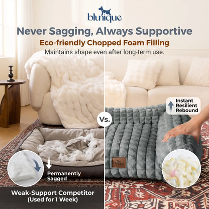 24" Faux Rabbit Fur Pet Couch Bed for Cats - Fluffy 3D Diamond Pattern Sofa, Removable Washable Cover, Non-Slip Base, Suitable for Small Dogs & Kittens Campingessentials
