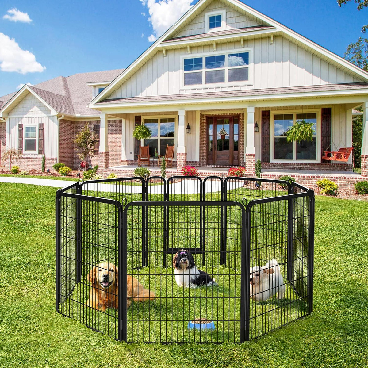 Yaheetech Wide Panel Dog Playpen, 8 Panels 40 inch High Pet Pen with Gate, Portable Indoor Outdoor Fence for Medium/Large Breed Dogs