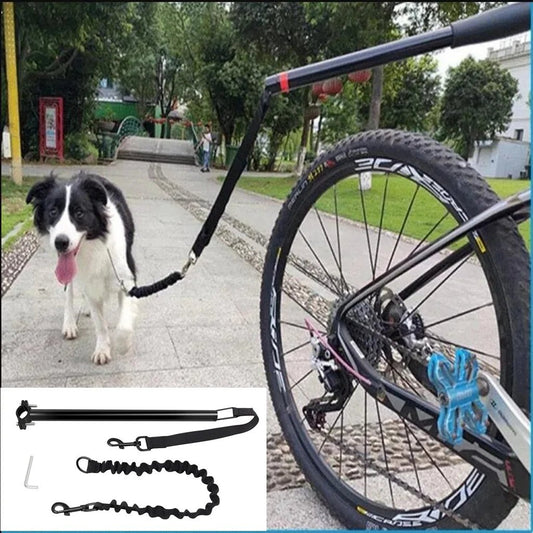 Bicycle Dog Leash with Elastic Shock Absorption – Durable Metal Attachment for Safe Rides