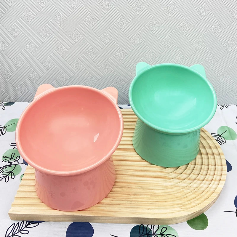 New design cat bowl anti-tip feeding and drinking bowl Nordic style square mouth double-ear high-leg cat bowl pet supplies