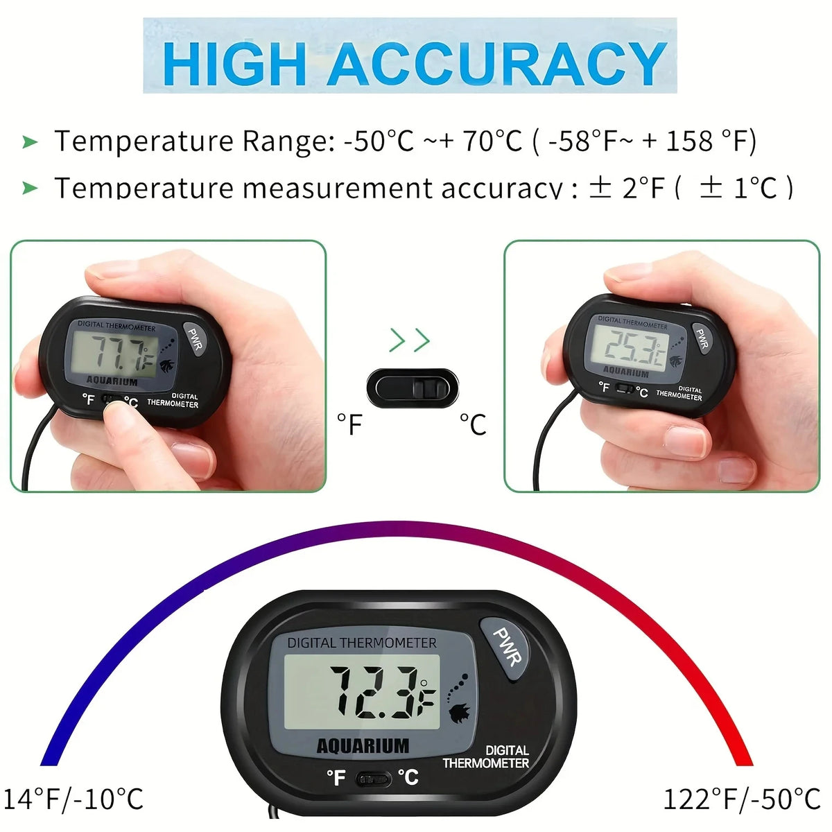 2/4pcs Fish Tank Thermometer with Suction Cup Temperature Sensor LCD Digital Aquarium Water Temp Detector Aquatic Tool