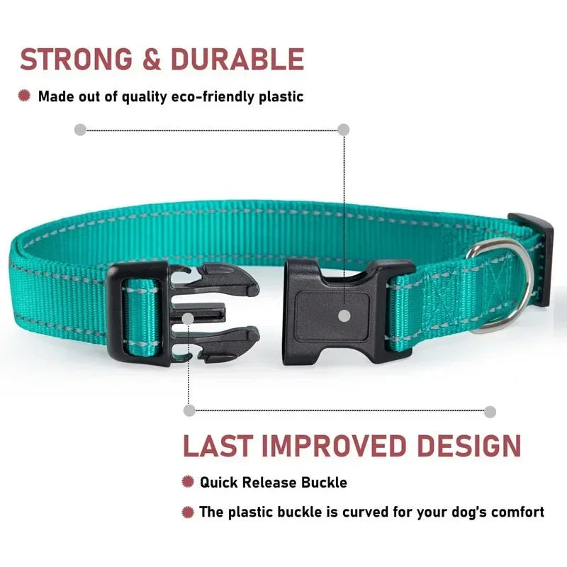 Reflective Pet Collar Adjustable Nylon Collar For Dogs Cats Anti Slip Anti Choke Pet Walking Collar Durable Pet Accessories