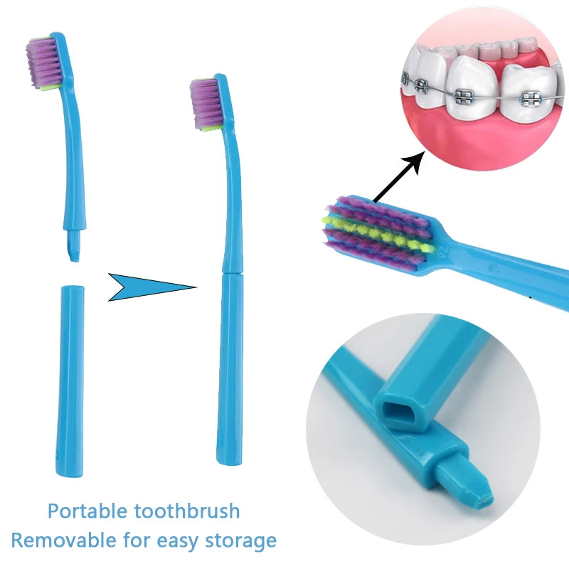 Dental Cleaning Care Kits Portable Travel Oral Cleaning Kits Detachable Toothbrush Interdental Brush Tongue Scraper Storage Case