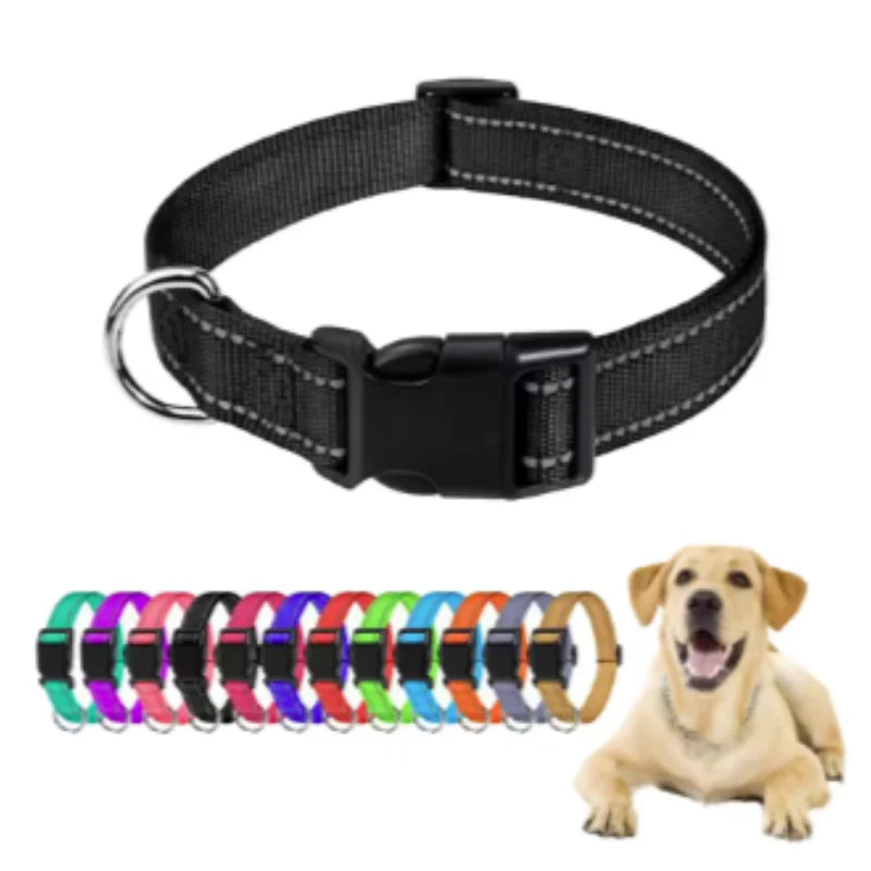 Reflective Pet Collar Adjustable Nylon Collar For Dogs Cats Anti Slip Anti Choke Pet Walking Collar Durable Pet Accessories