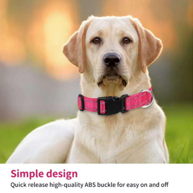 Reflective Pet Collar Adjustable Nylon Collar For Dogs Cats Anti Slip Anti Choke Pet Walking Collar Durable Pet Accessories