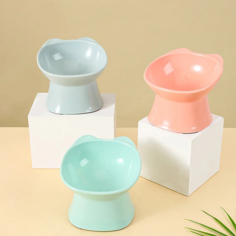 New design cat bowl anti-tip feeding and drinking bowl Nordic style square mouth double-ear high-leg cat bowl pet supplies