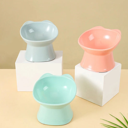 New design cat bowl anti-tip feeding and drinking bowl Nordic style square mouth double-ear high-leg cat bowl pet supplies