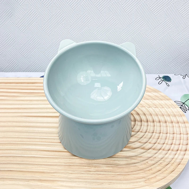 New design cat bowl anti-tip feeding and drinking bowl Nordic style square mouth double-ear high-leg cat bowl pet supplies