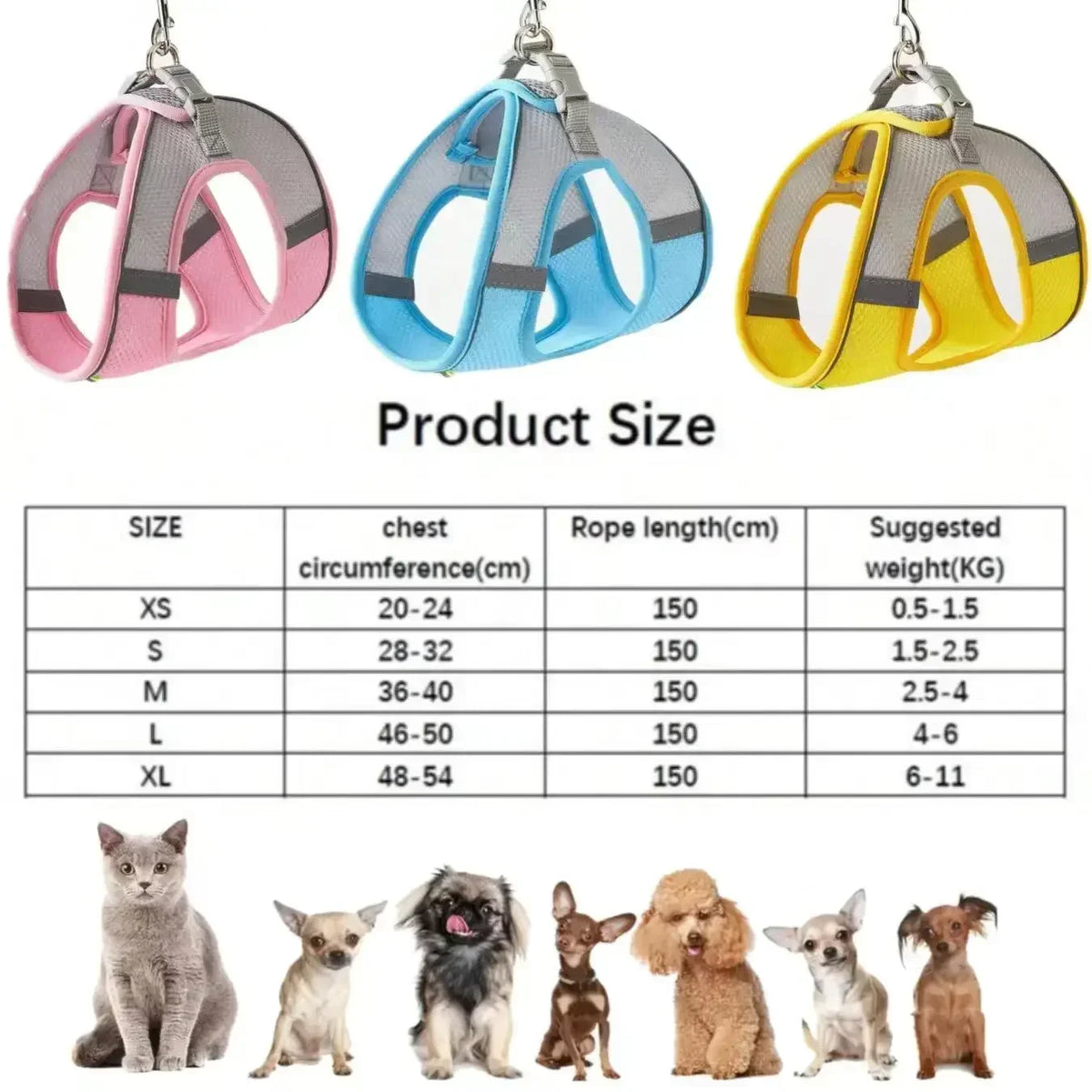 Cat Dog Harness Vest Chest Rope Set Reflective Breathable Adjustable Pet Harness for Small Medium Dogs Outdoor Walking