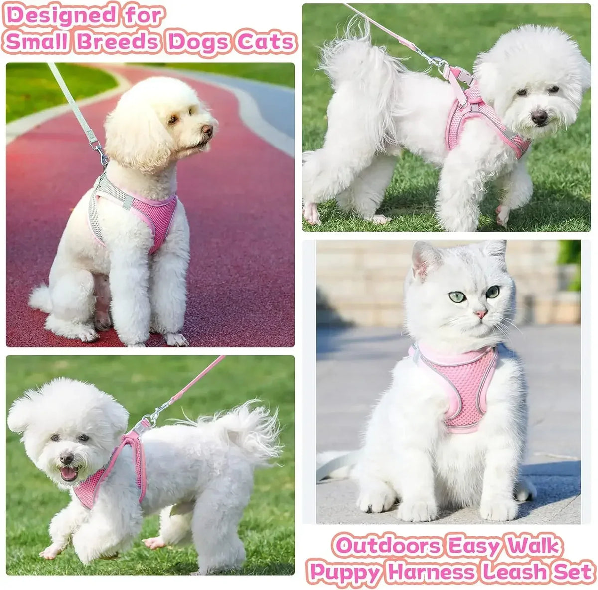 Cat Dog Harness Vest Chest Rope Set Reflective Breathable Adjustable Pet Harness for Small Medium Dogs Outdoor Walking