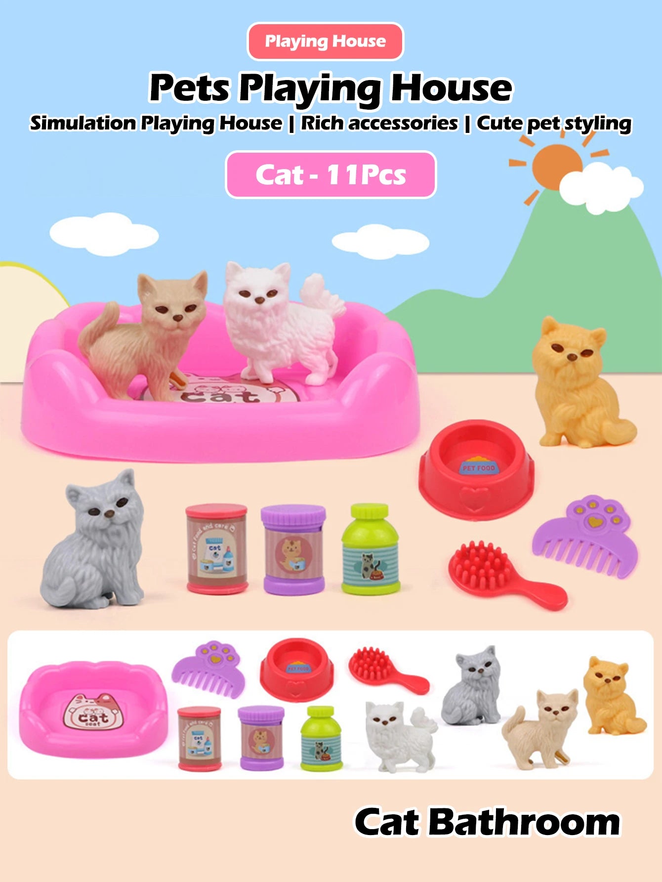 Cute Dog Pet Basket Family Toys Dog Doll Set Cage Toys Scene Playing Toys Christmas Decoration Thanksgiving Gifts color randomly