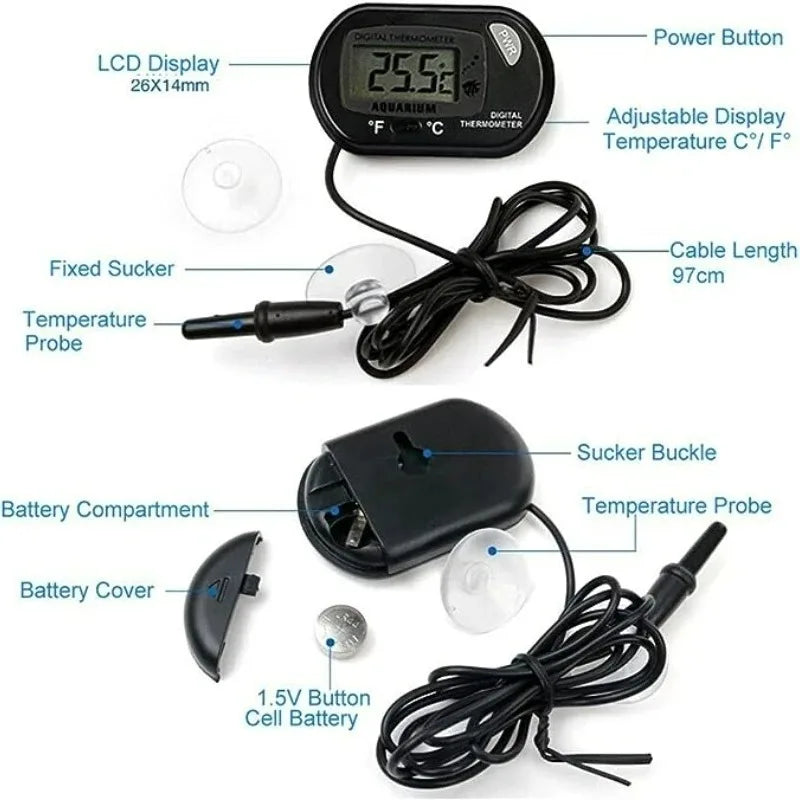 2/4pcs Fish Tank Thermometer with Suction Cup Temperature Sensor LCD Digital Aquarium Water Temp Detector Aquatic Tool