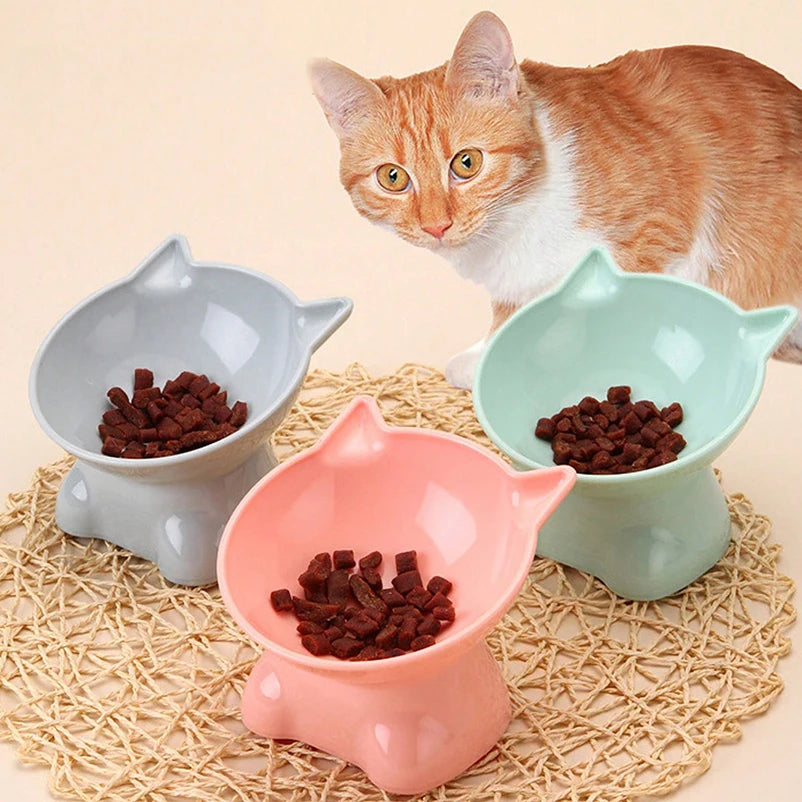 Cute cat bowl tilted high-legged cat bowl cat eating bowl cat food bowl black water bowl cat food bowl dog bowl