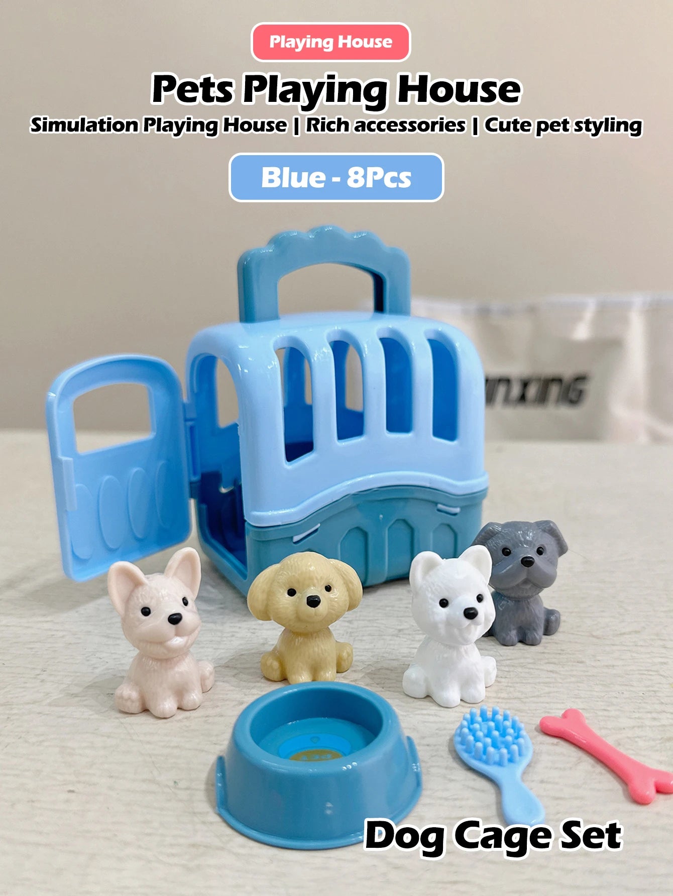 Cute Dog Pet Basket Family Toys Dog Doll Set Cage Toys Scene Playing Toys Christmas Decoration Thanksgiving Gifts color randomly