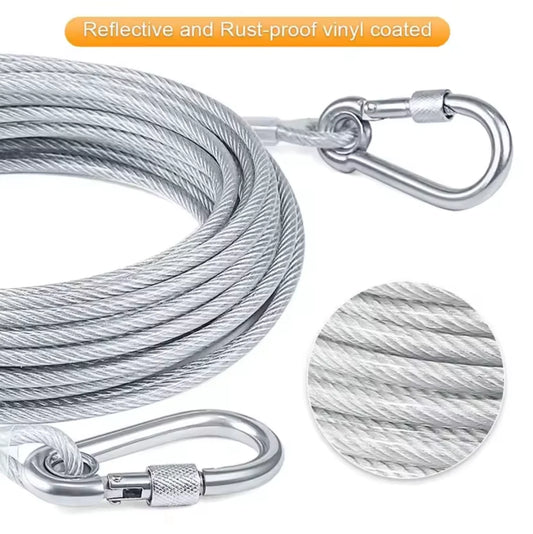 Double-headed Dog Tie Out Cable Leash ,raction rope with metal buckle steel wire anti-rust training collar,Outdoor Dogs Strap