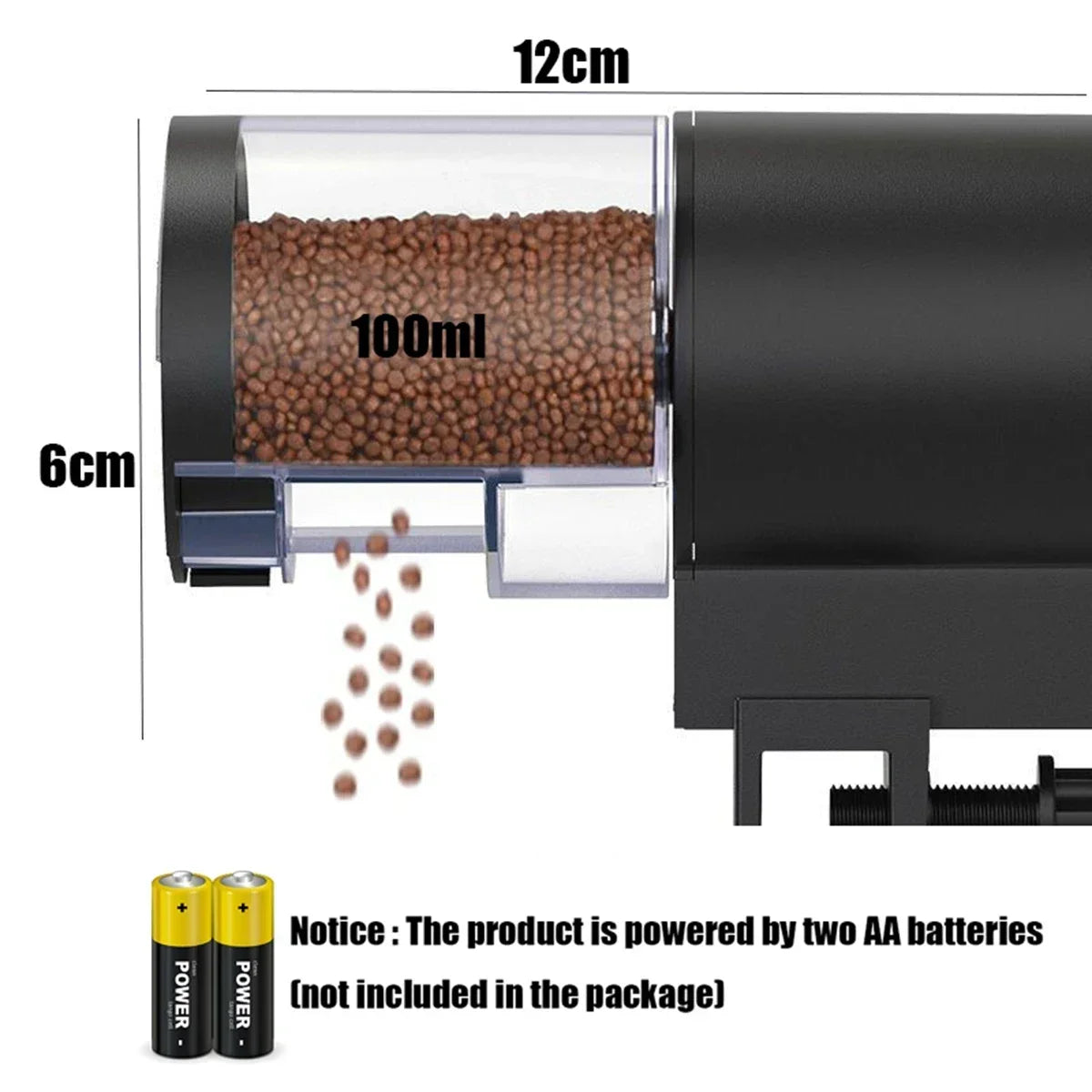 Automatic Fish Feeder 100ML Capacity Battery Operated Programmable Timer for Aquarium Fish Tank Easy to Set Up Vacation Use