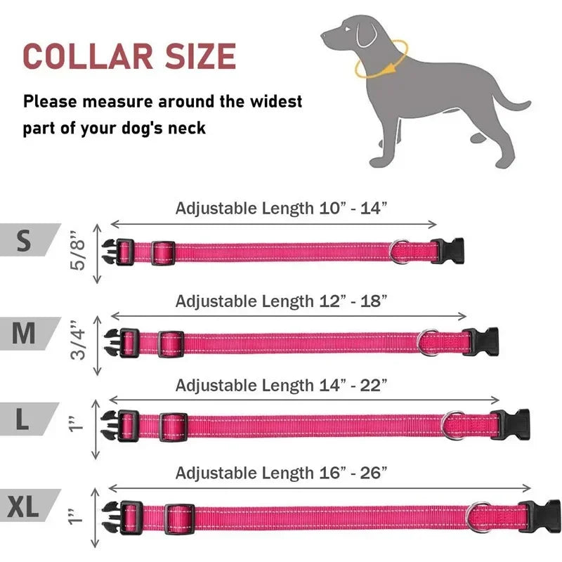 Reflective Pet Collar Adjustable Nylon Collar For Dogs Cats Anti Slip Anti Choke Pet Walking Collar Durable Pet Accessories