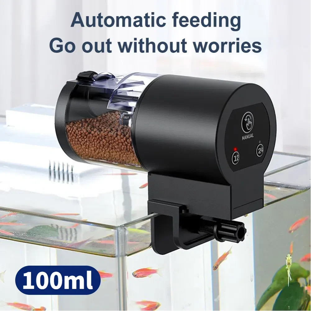 Automatic Fish Feeder 100ML Capacity Battery Operated Programmable Timer for Aquarium Fish Tank Easy to Set Up Vacation Use