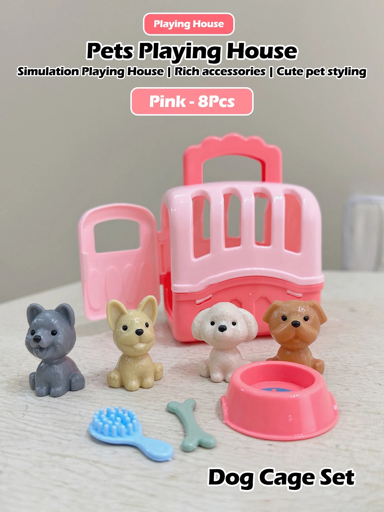 Cute Dog Pet Basket Family Toys Dog Doll Set Cage Toys Scene Playing Toys Christmas Decoration Thanksgiving Gifts color randomly