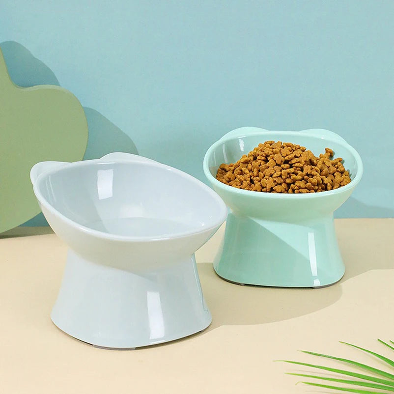 New design cat bowl anti-tip feeding and drinking bowl Nordic style square mouth double-ear high-leg cat bowl pet supplies