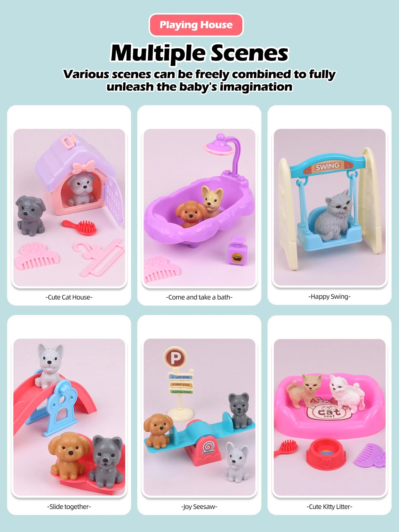 Cute Dog Pet Basket Family Toys Dog Doll Set Cage Toys Scene Playing Toys Christmas Decoration Thanksgiving Gifts color randomly