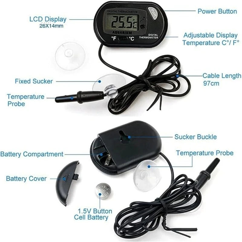 2/4pcs Fish Tank Thermometer with Suction Cup Temperature Sensor LCD Digital Aquarium Water Temp Detector Aquatic Tool