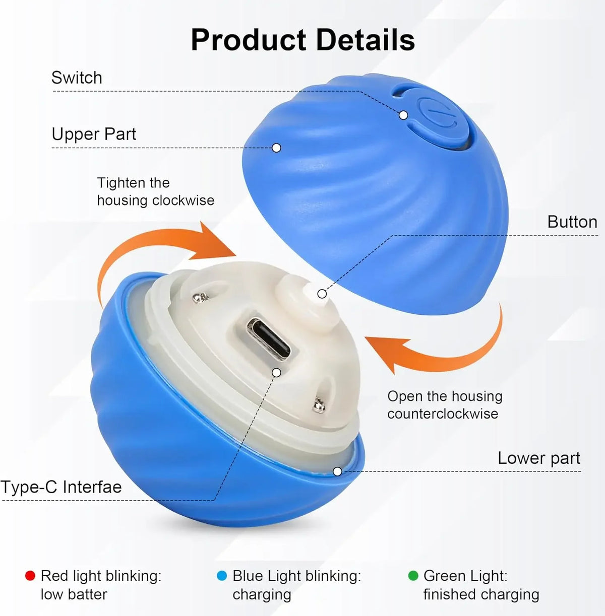 1pcs Dog Toys Intelligent Gravity Jump Ball Rechargeable Bite-Resistant Rolling Ball Cat And Dog Chase Interactive Pet Toys