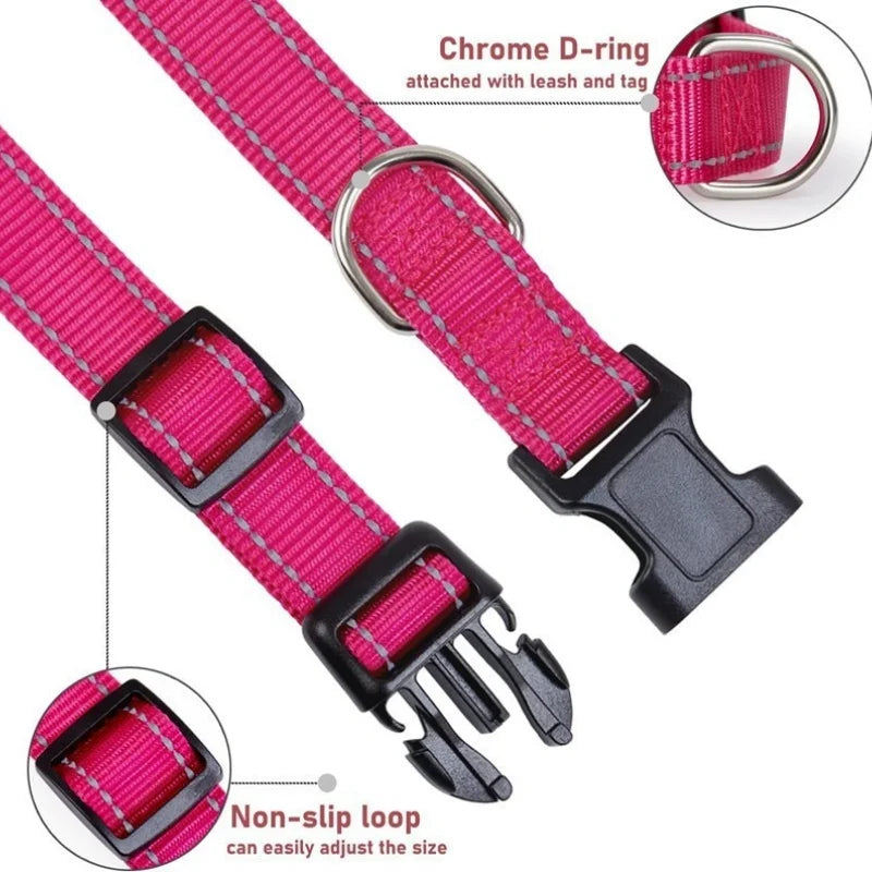 Reflective Pet Collar Adjustable Nylon Collar For Dogs Cats Anti Slip Anti Choke Pet Walking Collar Durable Pet Accessories