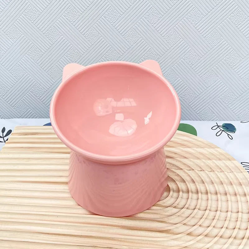 New design cat bowl anti-tip feeding and drinking bowl Nordic style square mouth double-ear high-leg cat bowl pet supplies