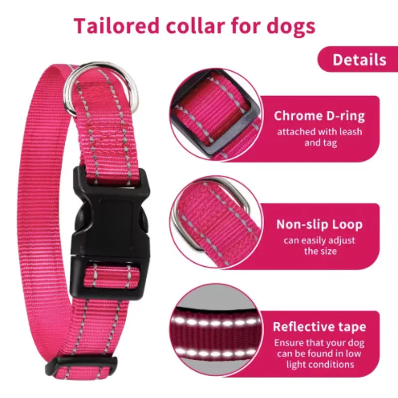 Reflective Pet Collar Adjustable Nylon Collar For Dogs Cats Anti Slip Anti Choke Pet Walking Collar Durable Pet Accessories
