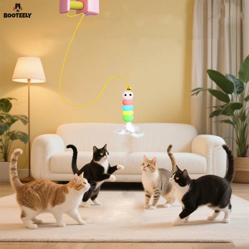 BOOTEELY Cat Teaser Stick Kitten Electric Hanging Mop Shaped Feather Bell Cat Teaser Accessories Hanging Swing Pet Spring Toy